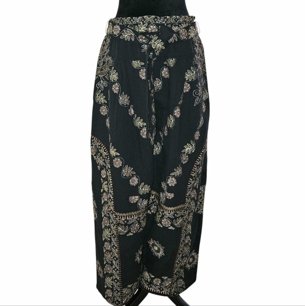 Free People Chic Black Patterned Wide-Leg Pants-Size Medium-NWT